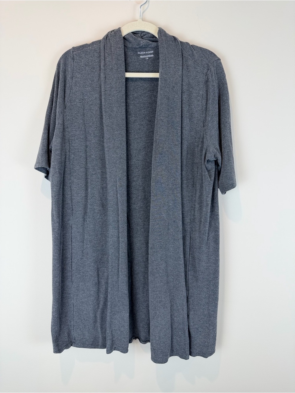 Eileen Fisher Short-Sleeve Open Cardigan - Charcoal Gray Size Large